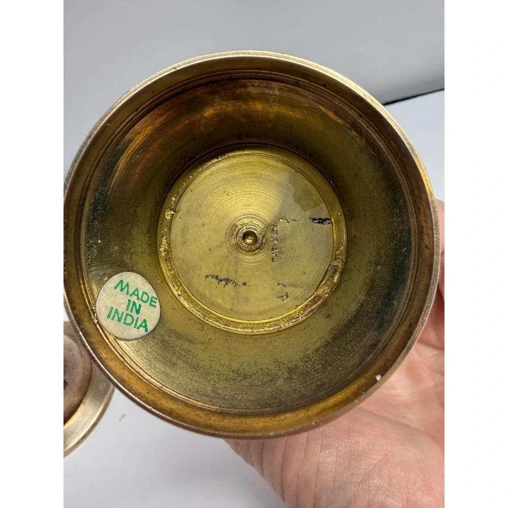 Vintage Etched Brass Ginger Jar with Lid Floral Engraved Urn Made in India 8.5in